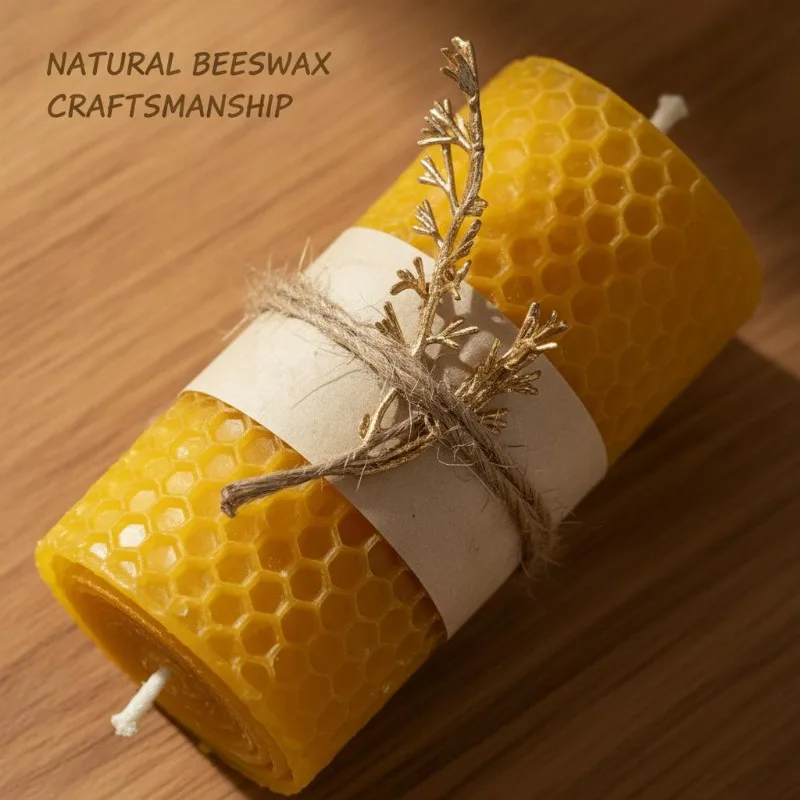 2pcs Tied Golden Leaf Yellow Beeswax Pillar Candles 5x10cm Handmade Rolled Honeycomb Texture Mild Honey aroma Clean Burning Aesthetic Home Decor Souvenir Gift for Christmas thanksgiving Valentine Halloween #SummerWins #DealsForYouDays