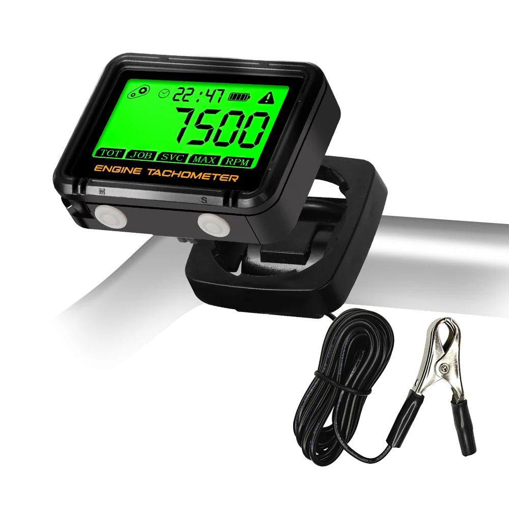 LCD Digital Inductive Tachometer Motorcycle ATV Lawn Mower Engine Hour Meter Gauge Backlight Resettable RPM for Boat Moto