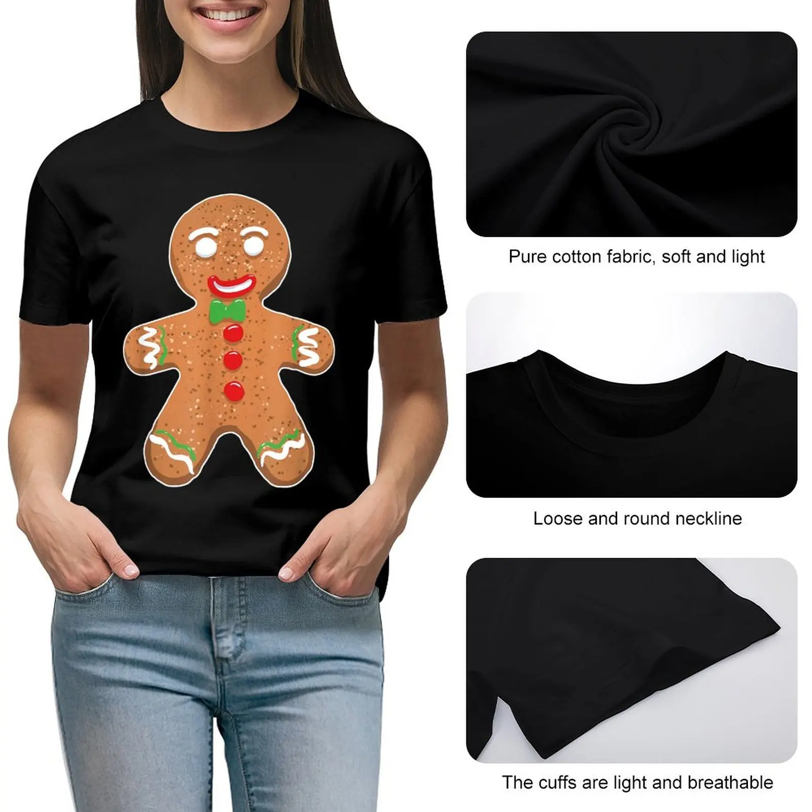 Gingerbread Man Christmas Cookie Costume Baking Team T Shirt Graphic Shirt Casual Shorts Sleeved Female Tee T-Shirt Size S-4XL