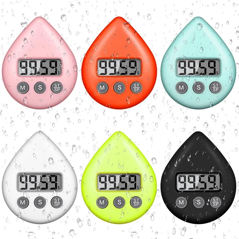 Shower Timer Digital Waterproof Kagnetic Small Shower Clock Alarm Energy Home Timer For Adults Kids 6PCS