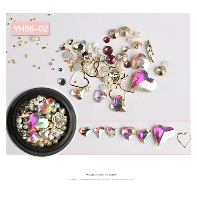 1 scatola mista cuore colorato cristallo strass per unghie accessori per unghie rosa brillante unghie fai da te decorazione per unghie cuore