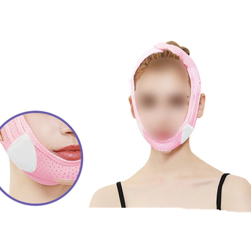 通気性のあるフェイスリフティングマスク女性用フェイスバンデージ咬筋筋肉あごストラップ072ピンクソフト快適肌に優しい