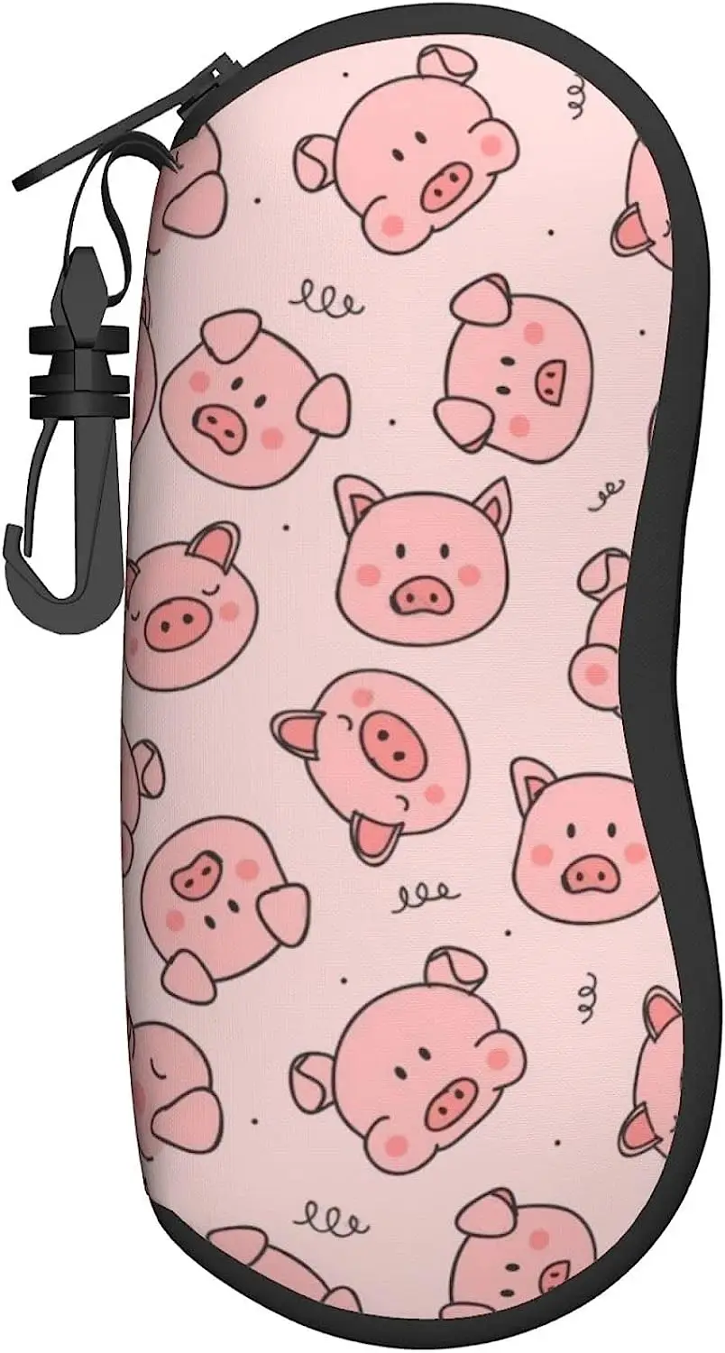 Pink Pig Soft Sunglasses Case for Men Women, Ultra Light Neoprene Zipper Eyeglass Portable Glasses Case with Belt Clip