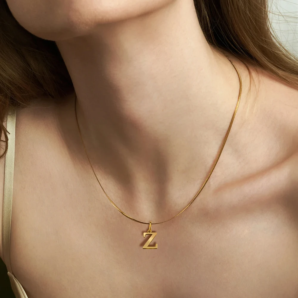 A-Z Alphabet Gold Color Stainless Steel Pendant Necklace for Women Snake Chain Initial Letter Clavicle Necklaces Collar Jewelry