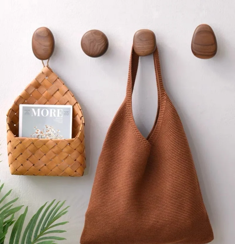 Pebble Entrance Hook Coat Hat Clothes Bag Storage Hanger Wood Wall-mounted Hooks Wardrobe Cabinet Door Handles Drawer Knob