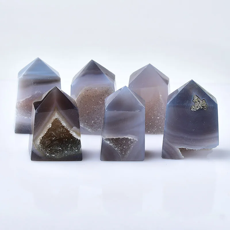 1PC 100% Natural Agate Cave Crystal Point  Polishing Healing Energy Obelisk Quartz Wand Tower Ornament for Home Decor DIY Gifts