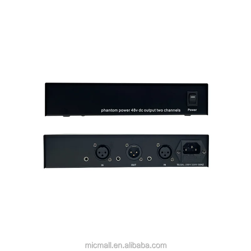 Two in One Out 48V Condenser Microphone Phantom Power Supply for Choir Conference Speech