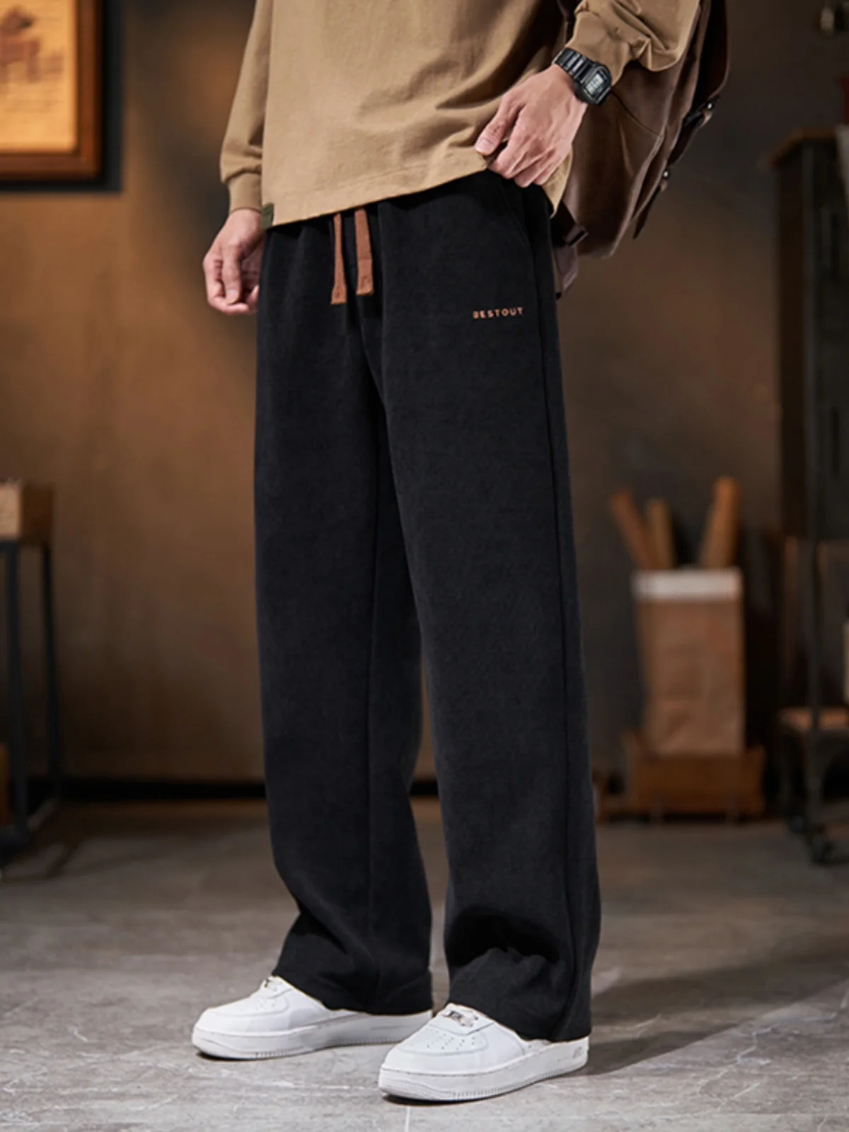 

Men's Fce Lined Corduroy Sports Casual Pants Straight Leg Loose Fit Autumn Winter Warm Comfortable Elastic Waist Trousers