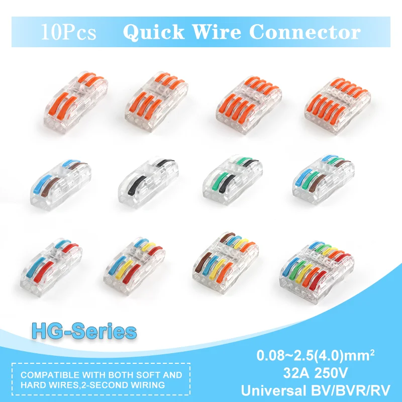 

Universal Push-in Wire Connector 2/3/4/5 Lever Type Quick Wiring Terminal 0.08-4.0mm² 32A 250V Electrical Cable Splice Connector