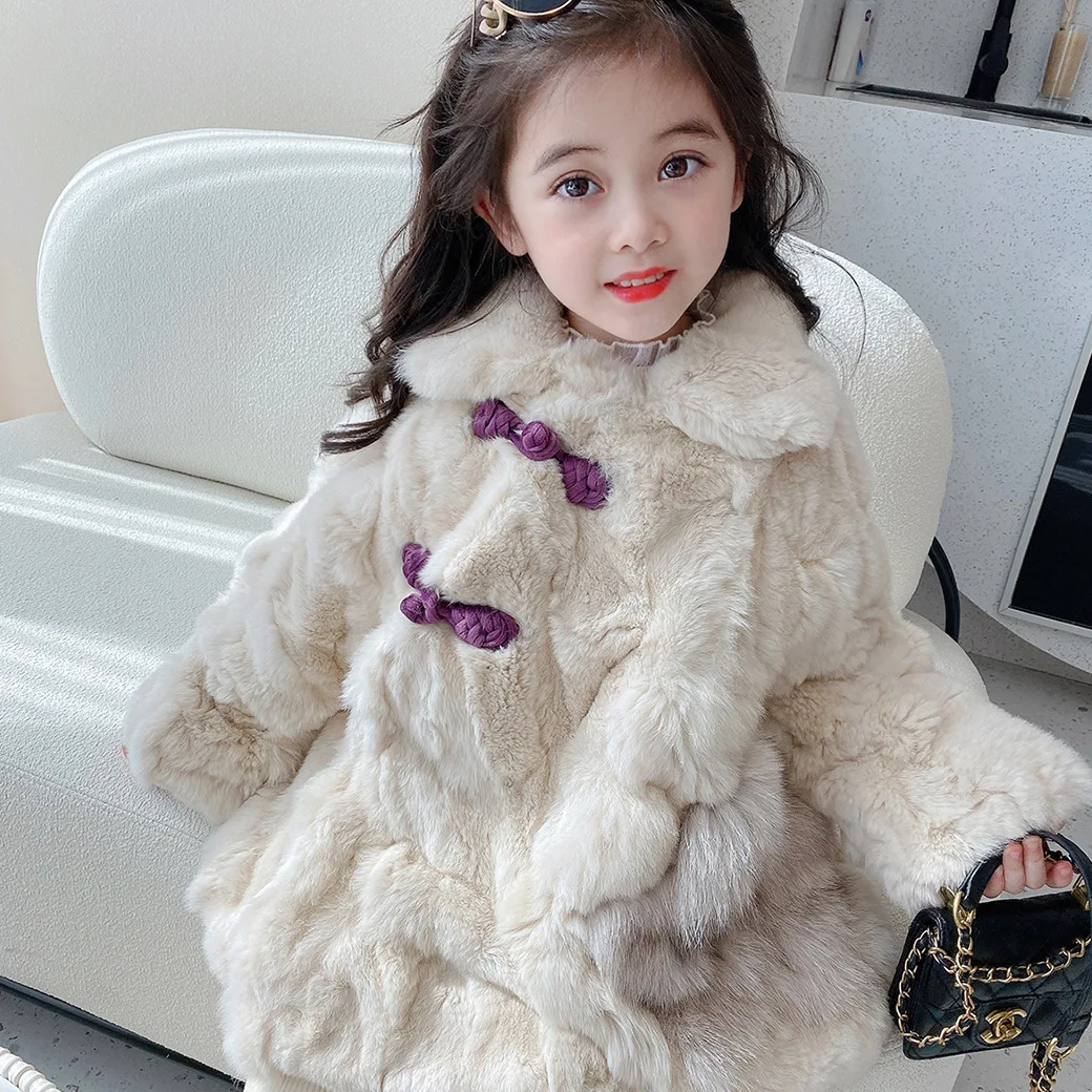 

Coat Imitation Fur-leather Integration Parka Style Grils Children Winter New Solid Soft Comfortable Warm Casual Loose