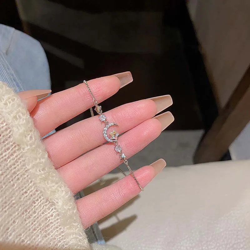 سوار فاخر من الزركون النجمة والقمر للنساء ، كريستال رائع ، كريستال لامع ، سحب قابل للتعديل ، جمالي ، هدايا مجوهرات #5