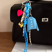 MIU Style PU Leather Blue Shirt Pendant Keychain Niche Design Rope Bag Charm Personality Accessories Chic Gift A111