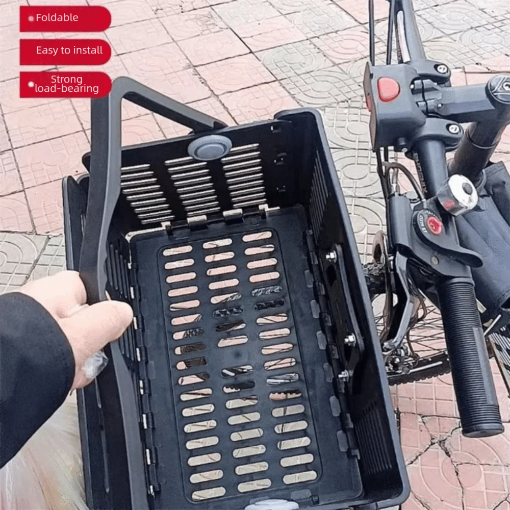 大容量折りたたみ自転車バスケット、耐圧縮性ブラックpp素材、蓋付き自転車フロントバスケット、取り外し可能な自転車バスケット