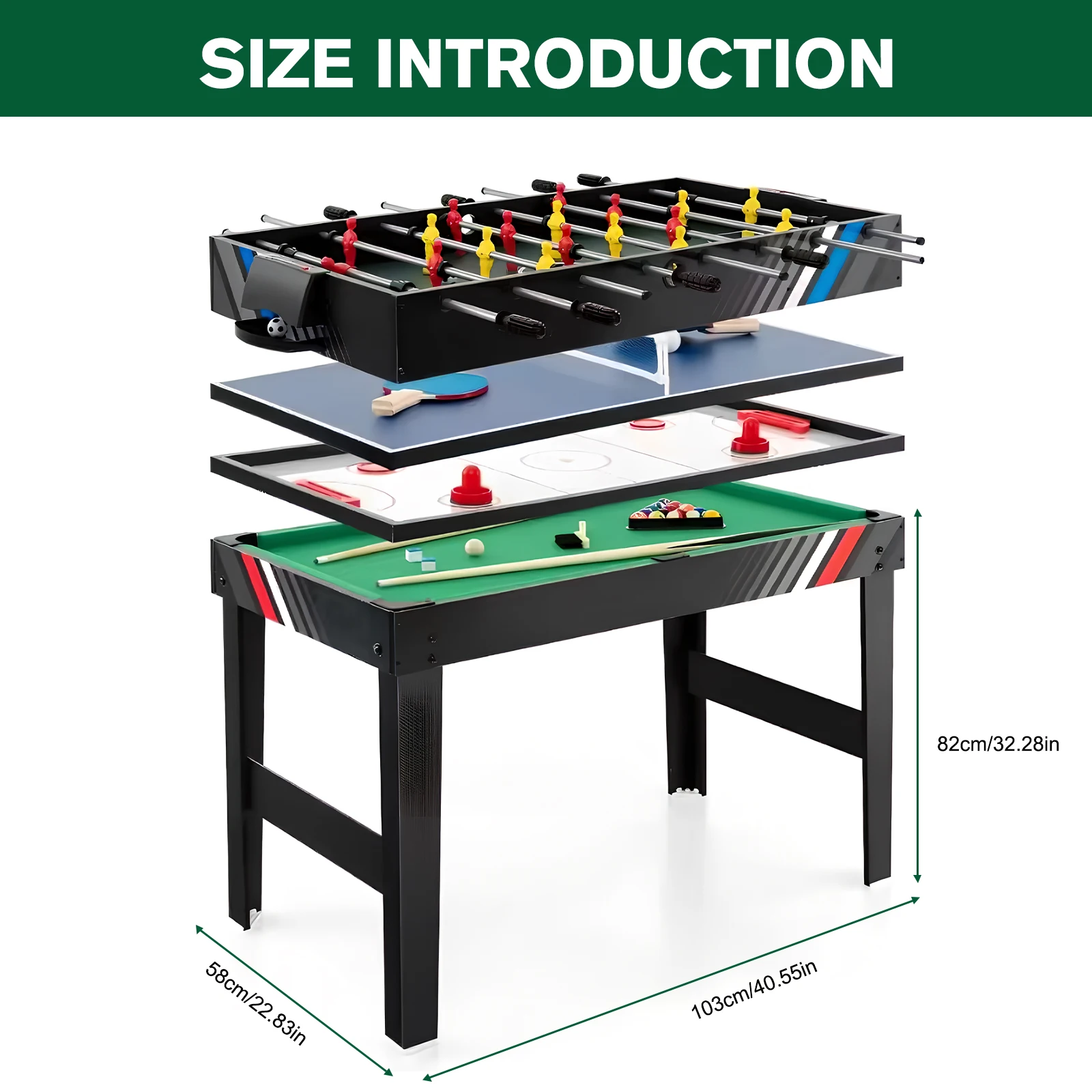 4-In-1 Combo Game Table Set with Football Billiards Ice Hockey Table Tennis All in One Game Table for Friends and Family Playing