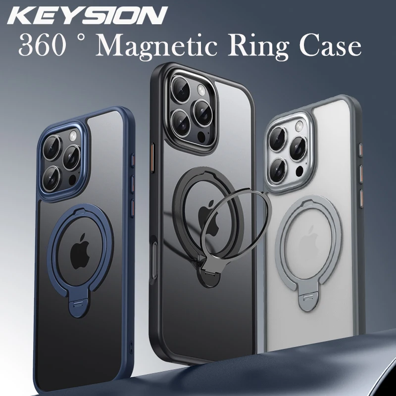 

KEYSION Matte Case for MagSafe for iPhone 16 Pro Max 360 ° Rotating Magnetic Ring Stand Shockproof Phone Back Cover for iPhone16