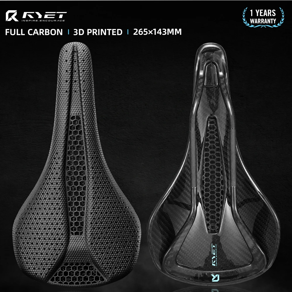 

RYET 3D Printed Full Carbon Bike Saddle 265mm*142 Bicycle Seat MTB Gravel Road Wide Seating 7*9mm Cycling Cushion Bicycle Parts