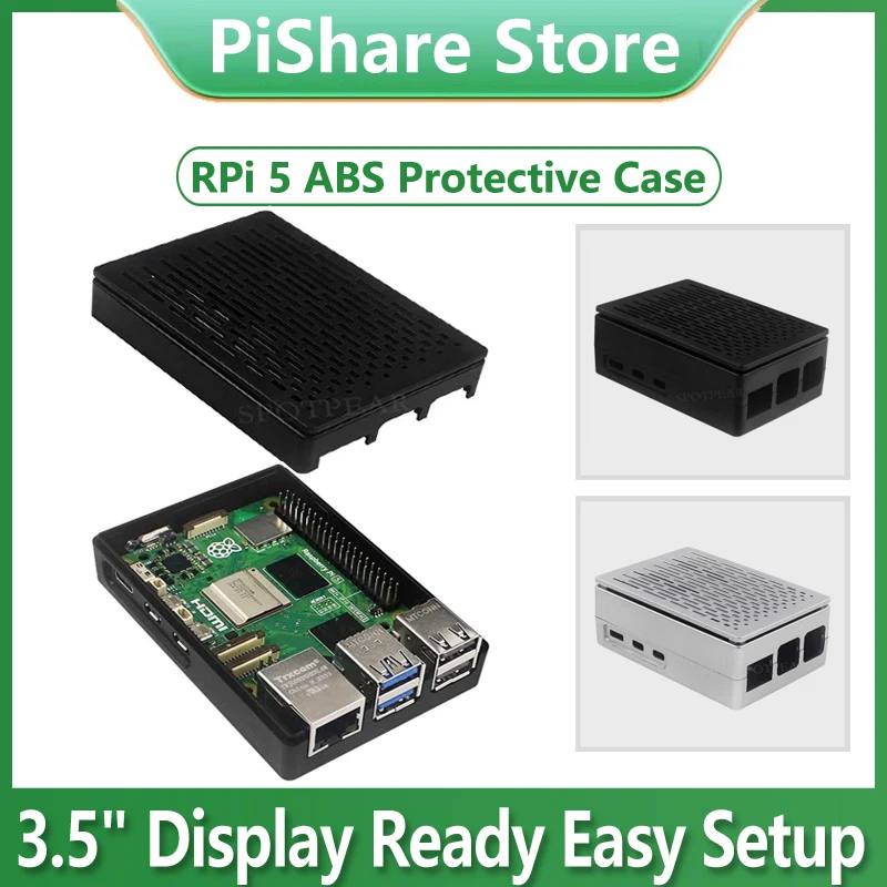 Raspberry Pi 5 ABS-behuizing 3,5 inch displaystrip Compatibel Multifunctioneel met afneembare hoes en ventilatorbevestiging