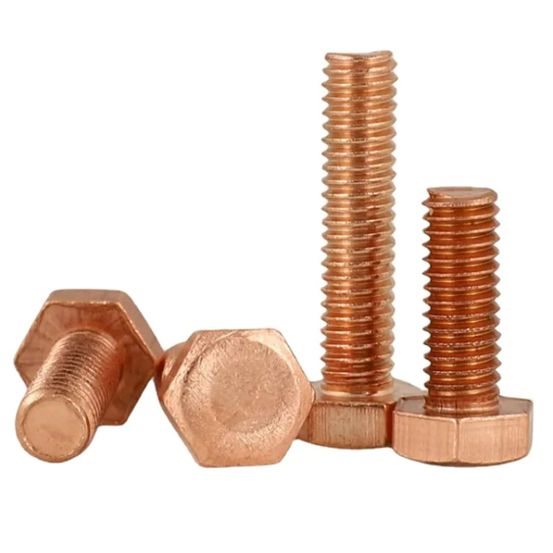 1PCS T2 Red Copper External Hexagonal Screw Electrolytic Copper Bolt External Hexagonal Screw M12 M14 M16