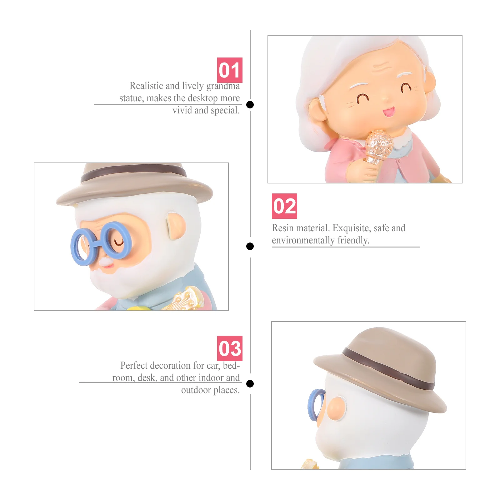 

1Pair Elderly Couple Resin Decoration Premium Craft Husband Wife Love Statue for Wedding Anniversary Home Desktop Bedside