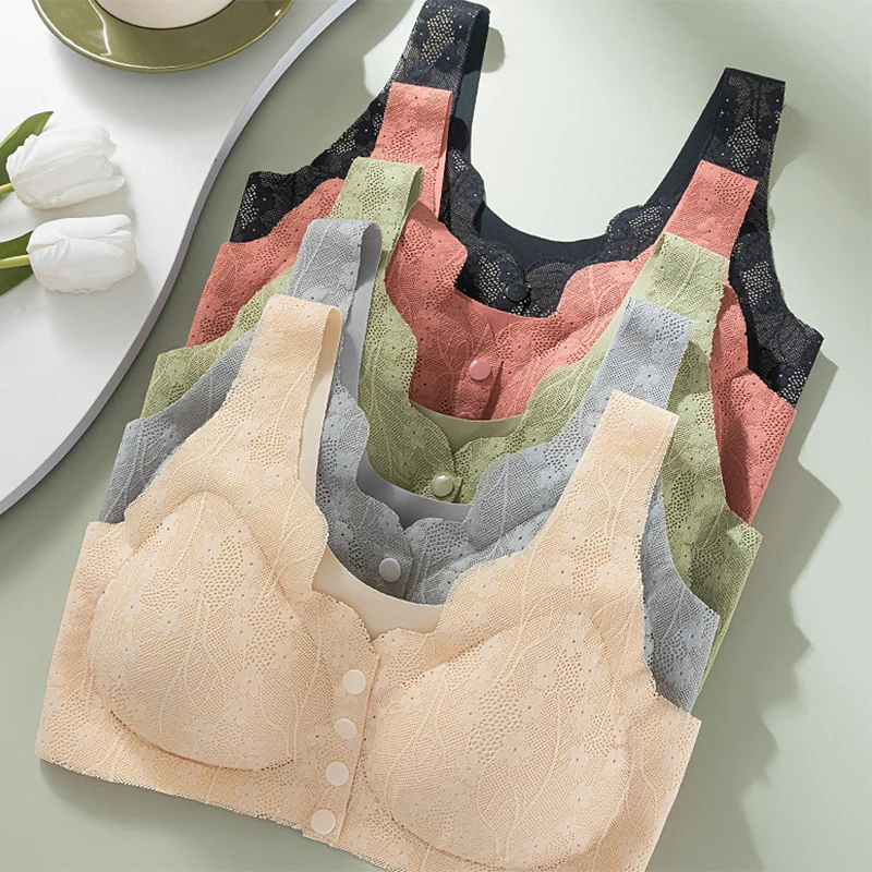 Front Button Closure Wireless Brassiere Women Underwear Push Up Elderly Middle-Aged Bra Breathable Bras Mother Underwear Stanik