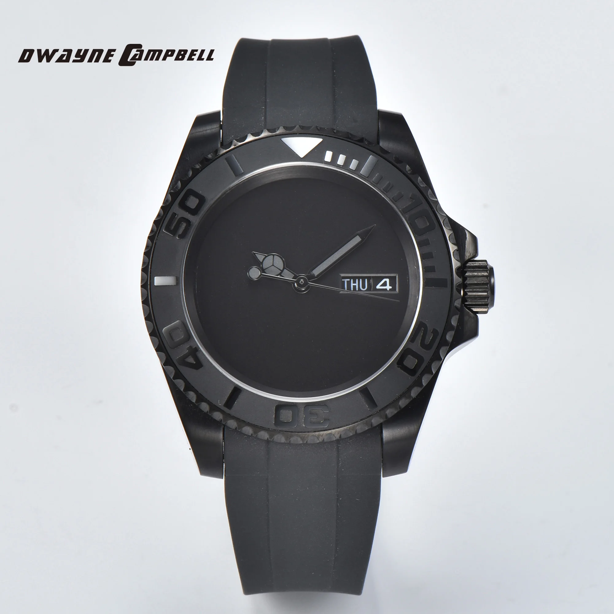 Dwayne Campbell Japan Nh35 Heren Mechanisch Horloge Waterdicht Rubber Band Saffier Glas Sport Geheel Zwart Horloge Voor Heren