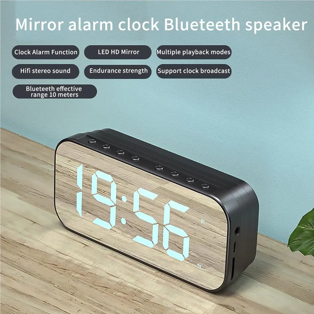 Digital Alarm Clock Household Bedside Multifunctional Wireless Speaker LED Tabletop Clocks Timing Equipment black