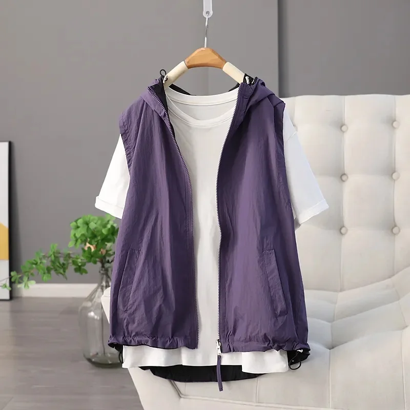 

Весенне-летний модный жилет, пальто, женский модный двусторонний жилет с капюшоном для проникновения, женский свободный жилет без рукавов, женские топы