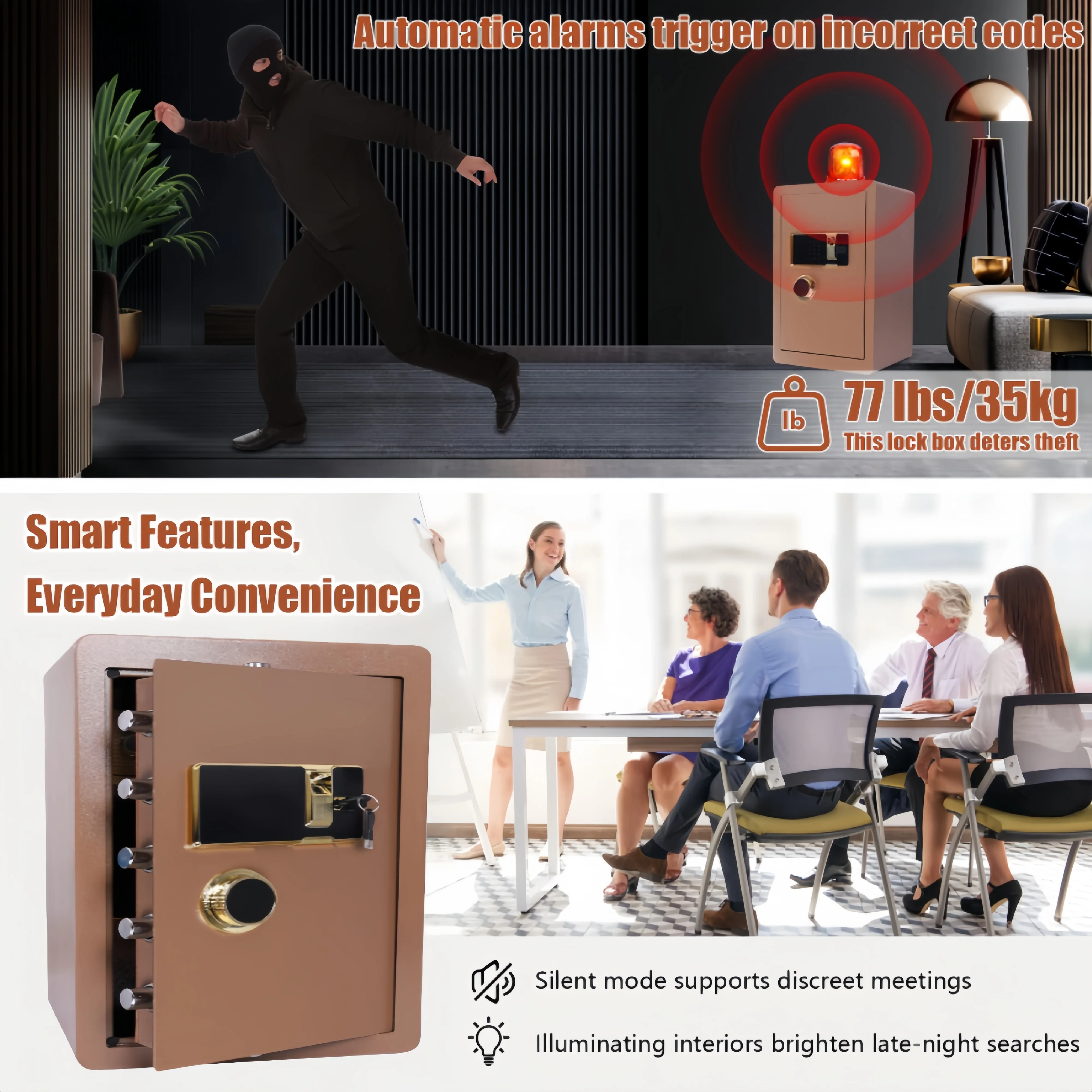 

2.75inch Biometric Safe Box Smart Alert and Mute Mode Digital Home Security Safe Box 60cm for Money Gun Jewelry Document Home Ca