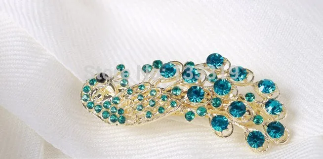 2024 Hot Selling Fashion Peacock Full Crystal Rhinestones Hairpin Hair Clip Headwear Barrettes For Women