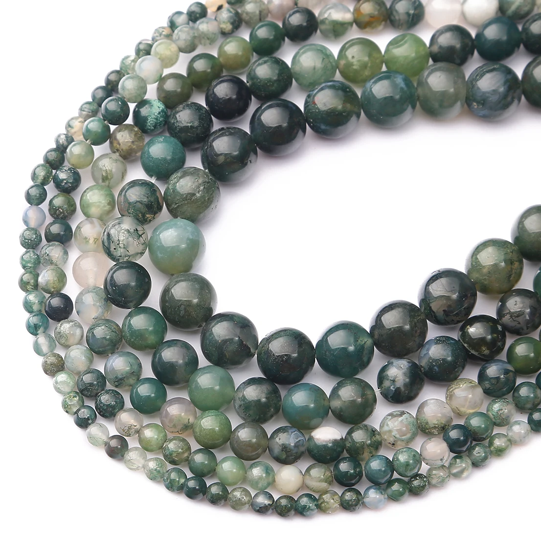 Natursteinperlen aus grünem Moosachat, runde, echte Steinperlen, lose Edelsteine für DIY-Armbänder, Halsketten, Ohrringe und Zubehör. – Detail 1