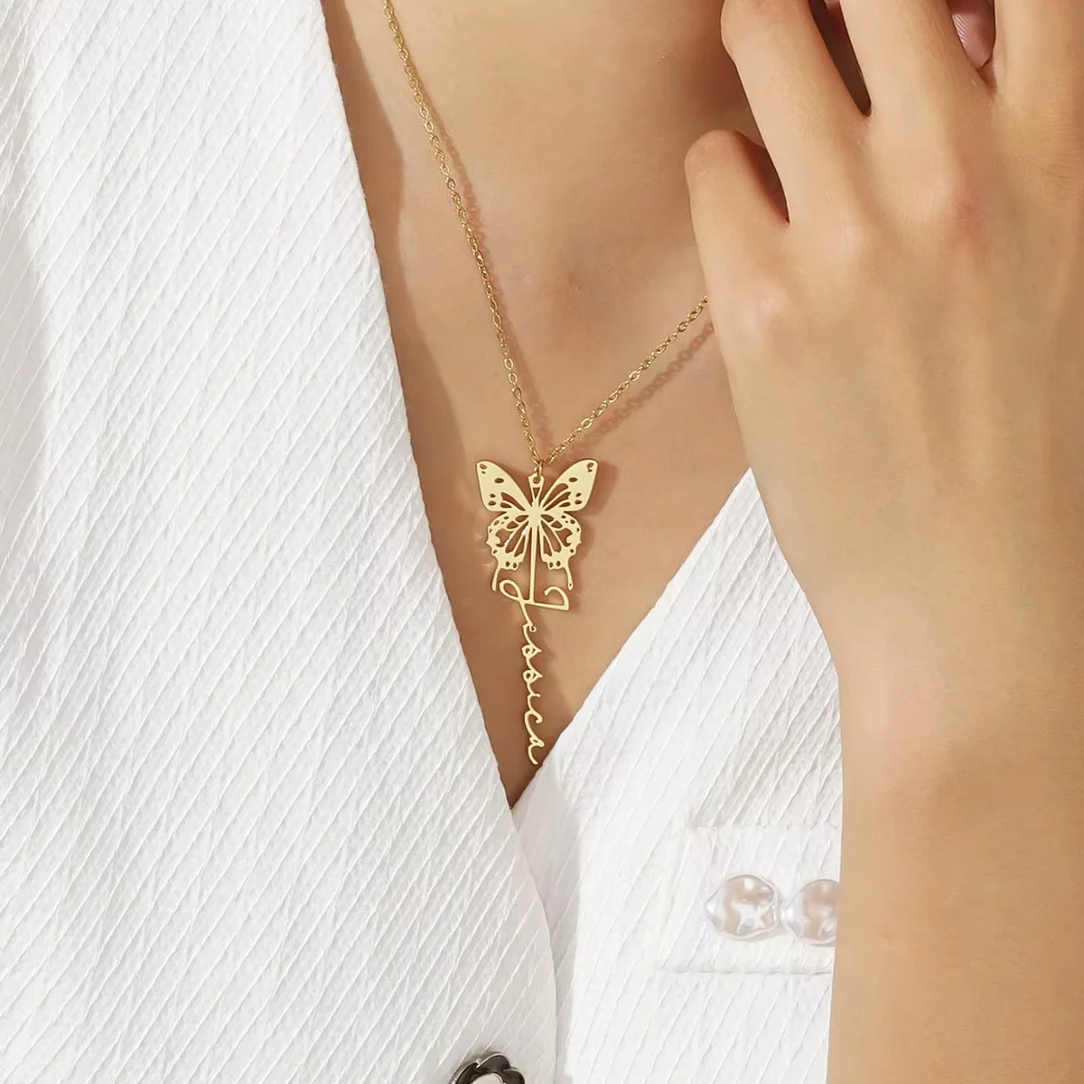 

Custom Name Necklace Birth Month Butterfly Stainless Steel Pendant Personalized Necklaces for Women Jewelry Birthday Gifts