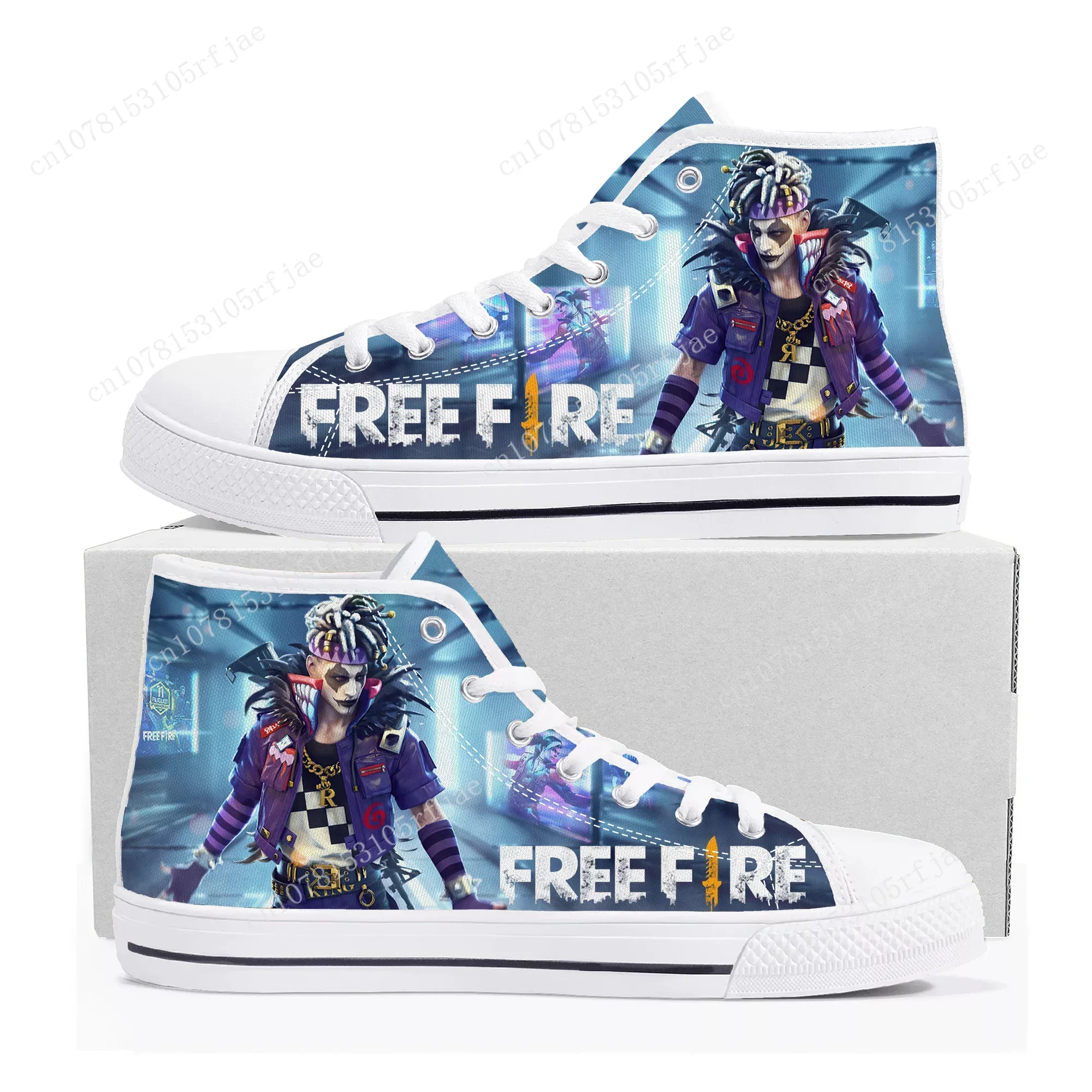 Garena Free Fire High Top Sneakers Cartoon Game Men Women Teenager High Quality Canvas Shoes Casual Fashion Tailor Made Sneaker