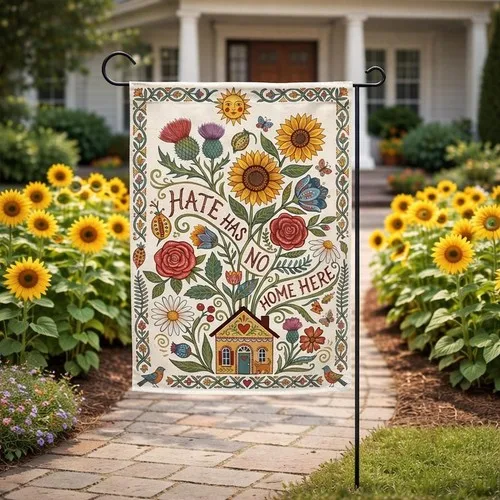 Hate Has No Home Here Garden Flag Retro Floral Liberal Yard Decor AAV hhz
