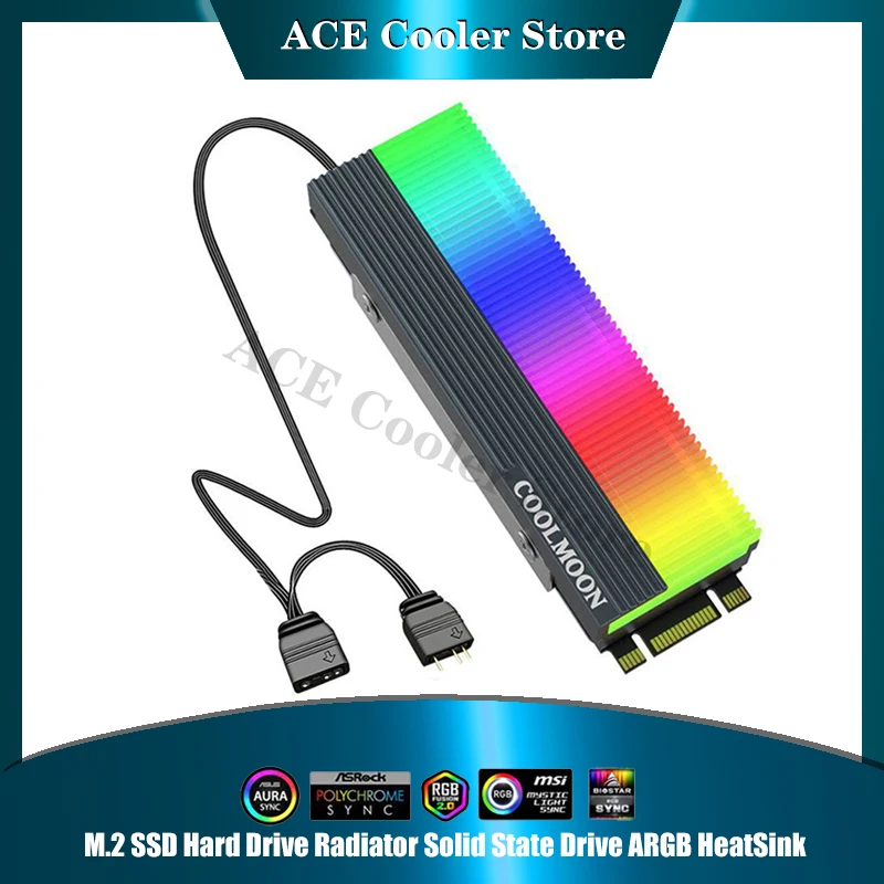 Computer 2280 SSD M2 Radiator Aluminum RGB M.2 Nvme Cooler Heatsink Solid State Drive Heat Sink Cooler,5V 3Pin ARGB AURA SYNC