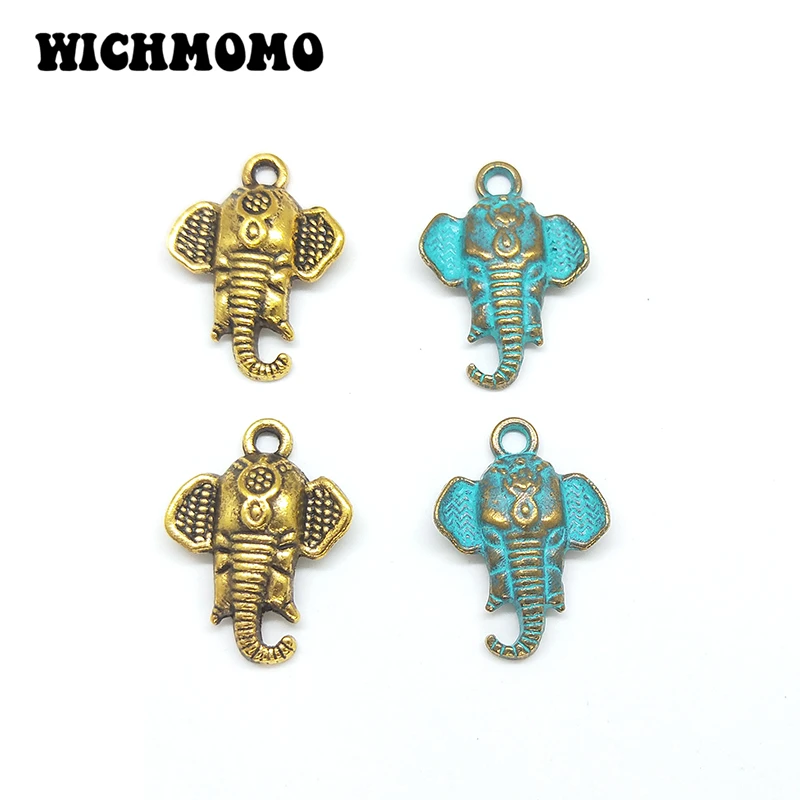 10pcs 21*15MM Retro Patina Plated Zinc Alloy Green Elephant Charms Pendants For DIY Jewelry Accessories