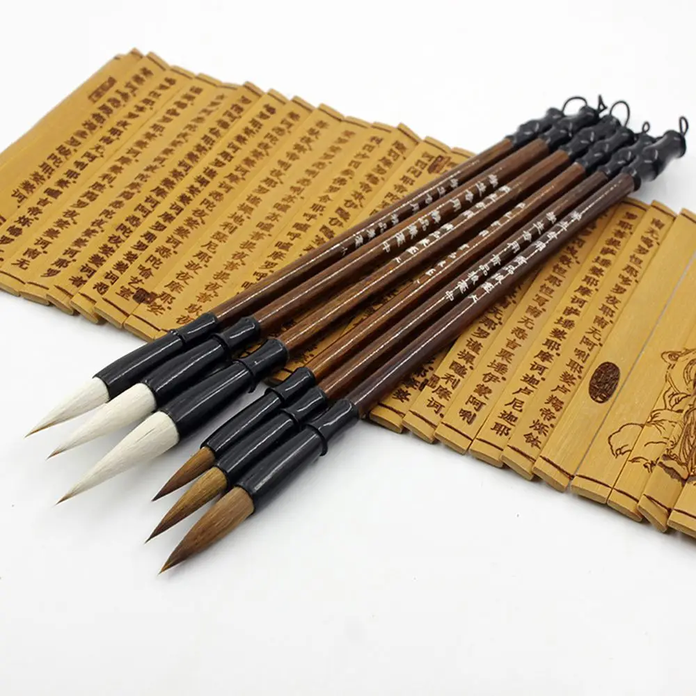 School Stationery White Woolen Brown Weasel Hair Brush Pen Writing Brush Chinese Calligraphy