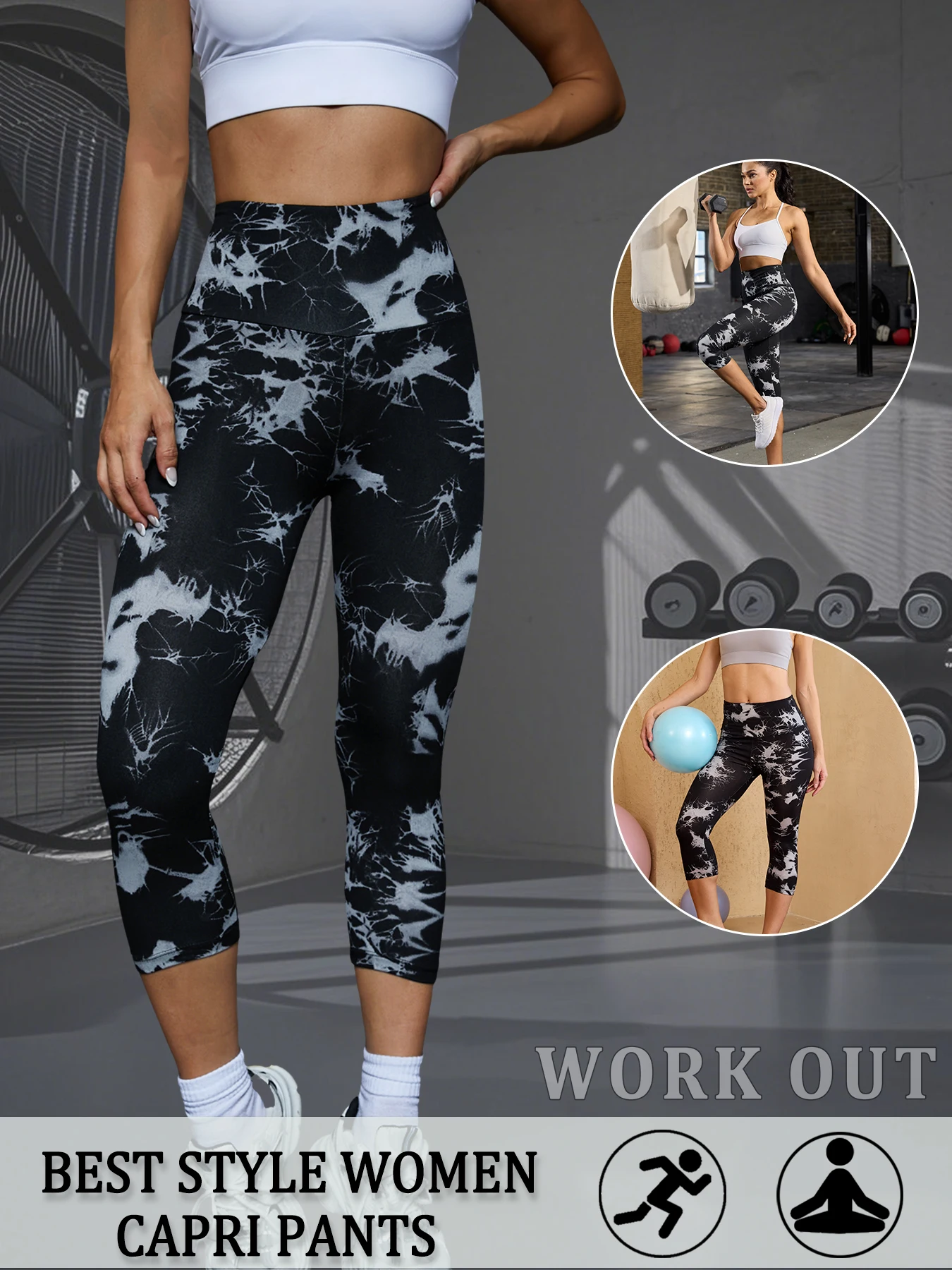 Women's High Waisted Capri Pants Super Soft Tummy Control No See Through Workout Yoga Running Athletic Push Up Gym Leggings