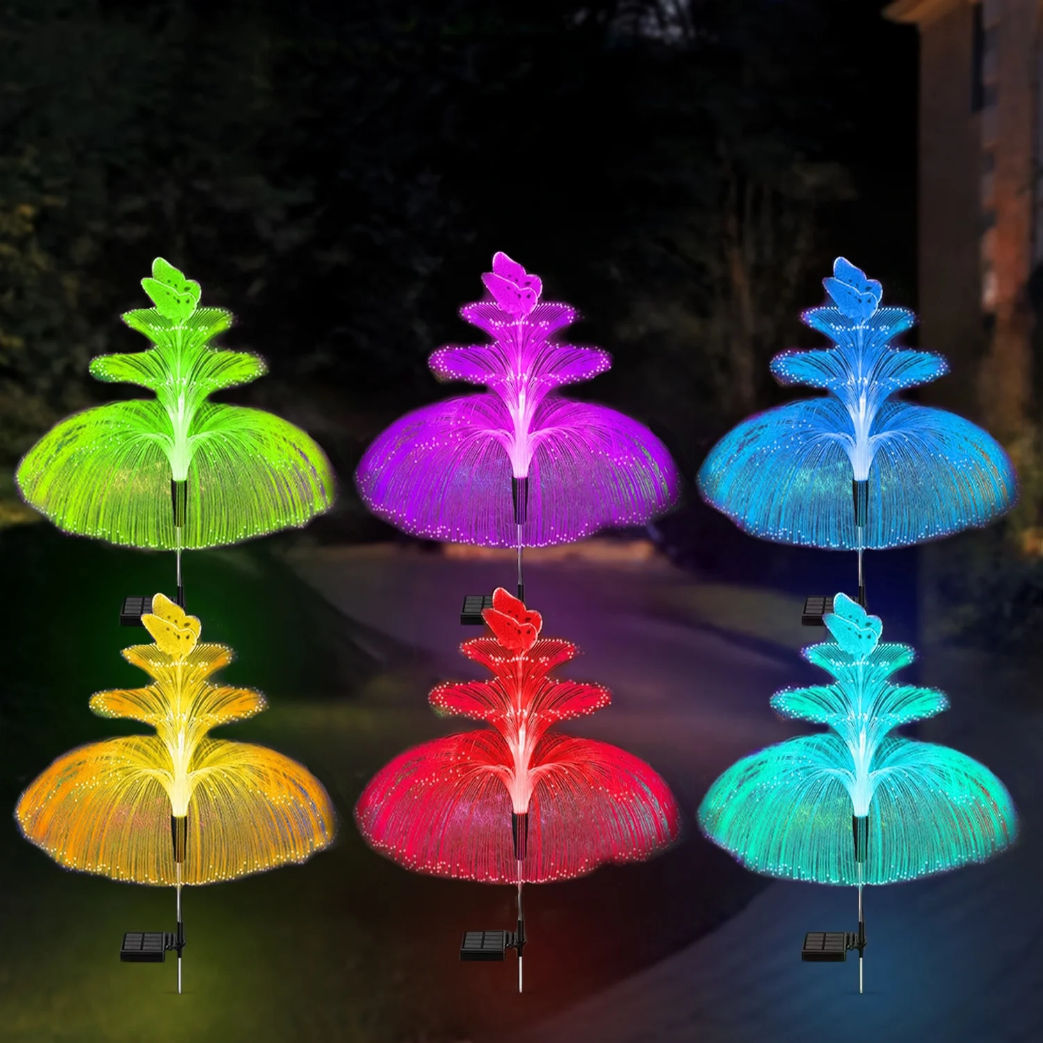 4/6 Pack Solar 3 Tier Butterfly Flower Lights Latest 7 Color Changing Butterfly For Christmas Pool Patio Garden Decoration