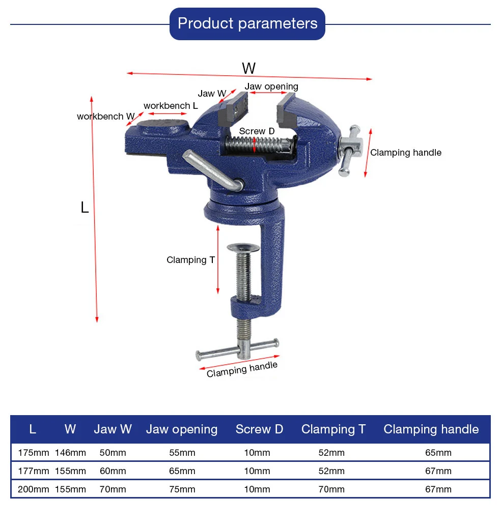 DTBD Universal Bench Vice เครื่อง Vise โลหะเต็มรูปแบบ Multifunction งานไม้เครื่องมือสำหรับ DIY ใช้ตาราง