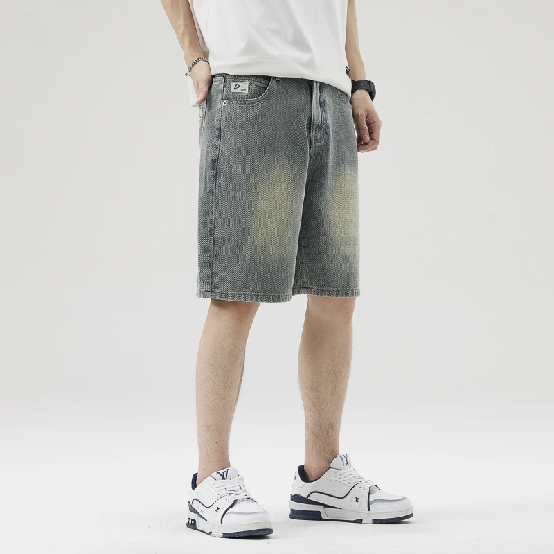 Celana Pendek Denim Gambar Langit Berbintang Pria Celana Pendek Kargo Lurus Longgar Musim Panas 2025 Pakaian Jalanan Kasual Kaki Lebar Cocok Nyaman Sejuk