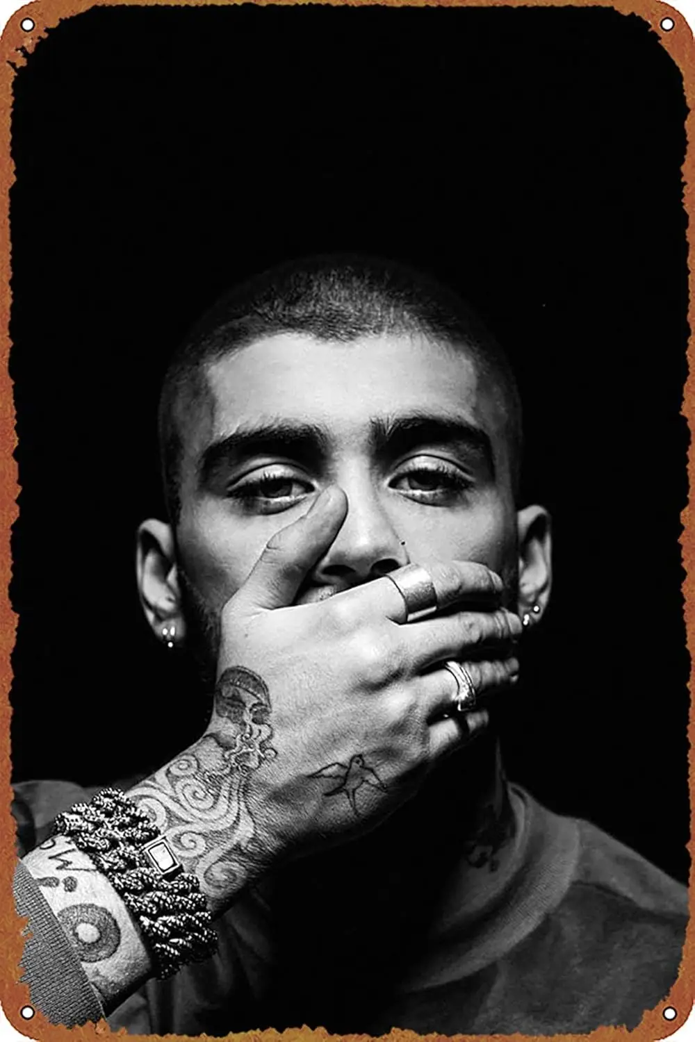 Face Zayn Malik Black and White Music Poster Metal Tin Sign Retro Wall Signs for Home Cafe Bar Pub Wall Decor 8x12 inch