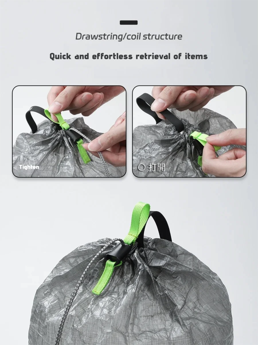 حقيبة تخزين برباط مقاومة للماء خفيفة الوزن من Dyneema، حقيبة ضغط قوية مقاومة للتمزق للتخييم في الهواء الطلق والمشي لمسافات طويلة والسفر