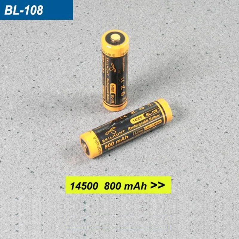 Skilhunt 14500 Flashlight Battery 800mAh, Continuous Discharge Current(Max) 2A, Short-circuit / Circuit Protection