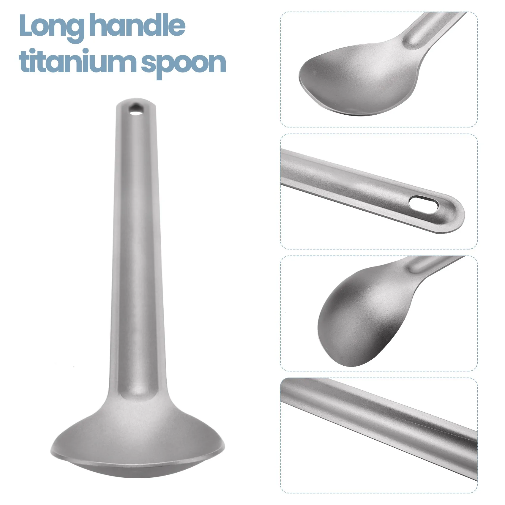 1Pcs Titanium Spoon 21.5Cm X 3.9Cm Camping Spoon Outdoor Tableware Long-Handled Titanium Spoon