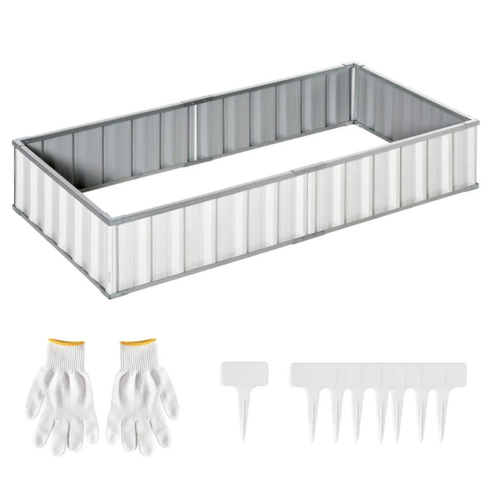 

US 47 in. x 47 in. x 25 in. White Steel Garden Bed 3-Tier Raised A Pairs of Glove for Backyard