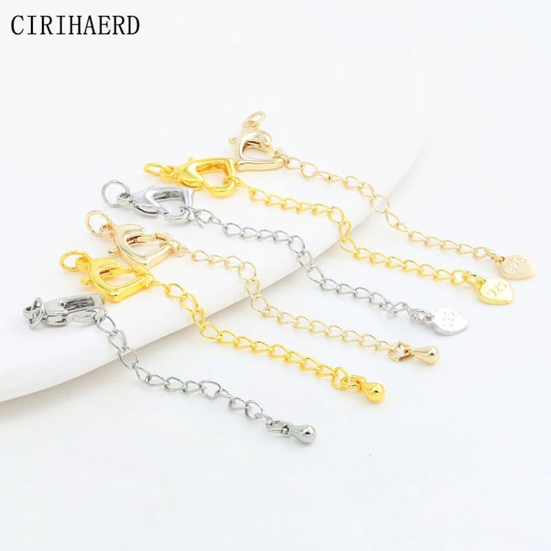 

Love Heart Spring Clasps Extension Chain 14K Gold Plated Necklace Extender Chains Jewelry Making Supplies Extension Tail Chain