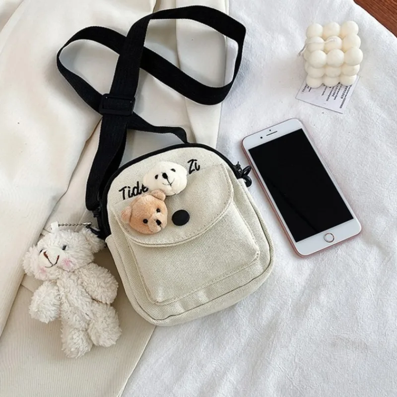 Cute Bear Canvas Mini Crossbody Bag Adjustable Strap Snap Button Shoulder Purse for Girls Daily Shopping Travel Outdoors view 5