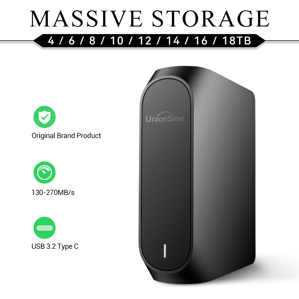 

UnionSine 10TB Massive Storage External HDD - USB 3.2 Gen2 High Speed for Video Editing/PS5/Xbox Game Storage/4K TV Recording