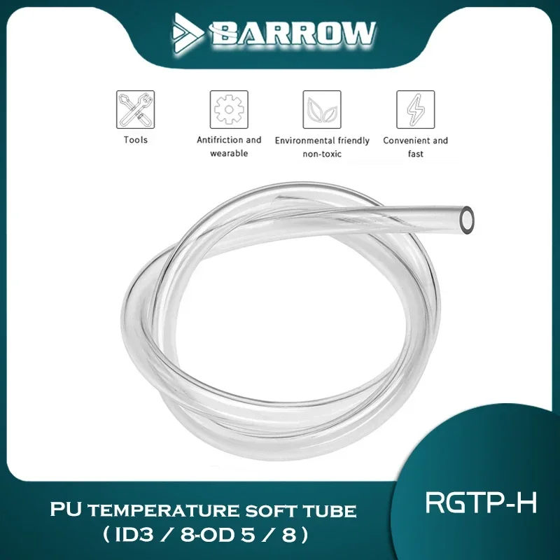 Barrow Flexible Watercooling Soft Tube, ID 3/8-OD 5/8 10x16mm Transparent 3/8'' Thick For Computer Water Cooling System, RGTP-H