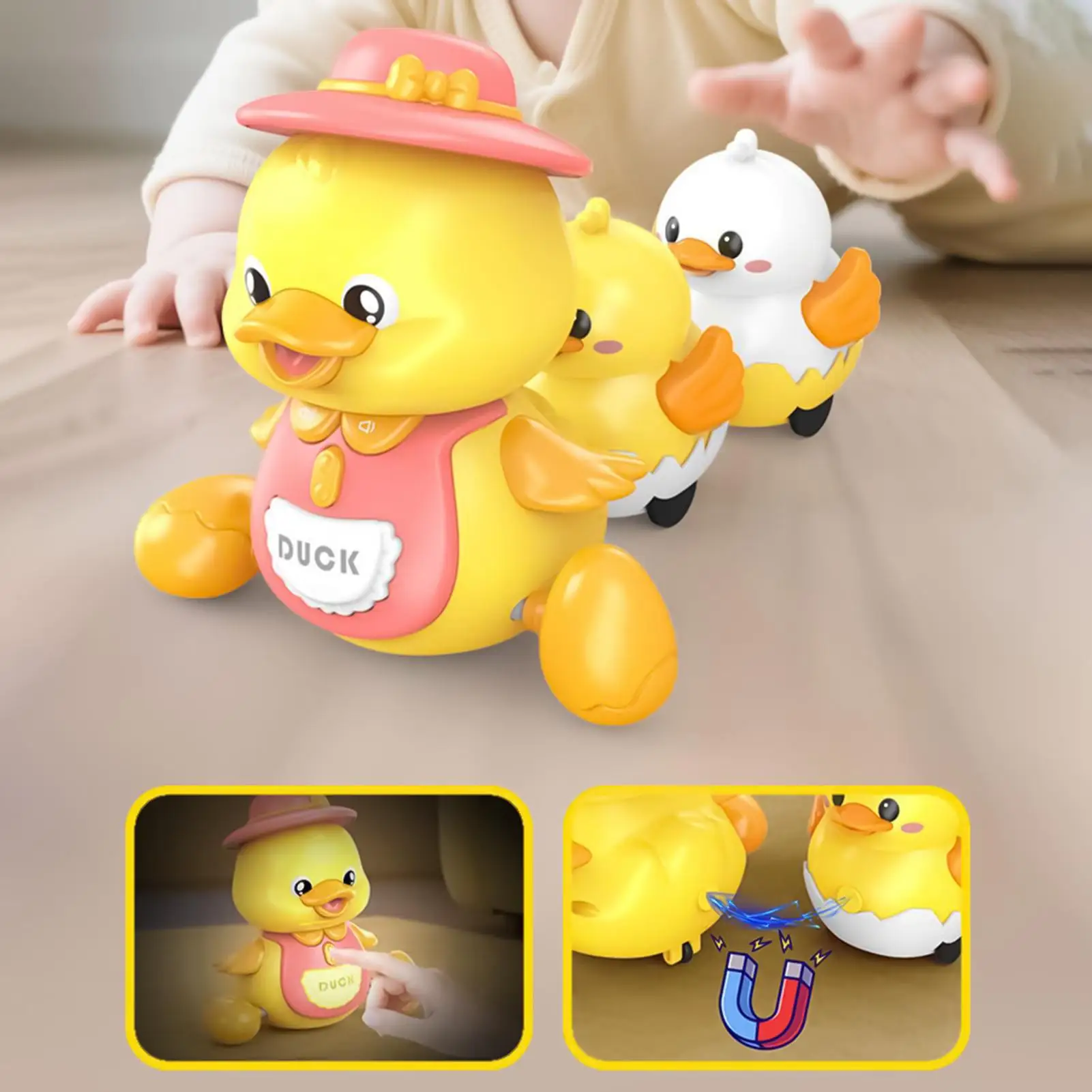 Magnetisch kruipend eendmuziekmodel met licht Baby zintuiglijk speelgoedontwikkeling Cartoon peuter interactief Montessori-wandelspeelgoed